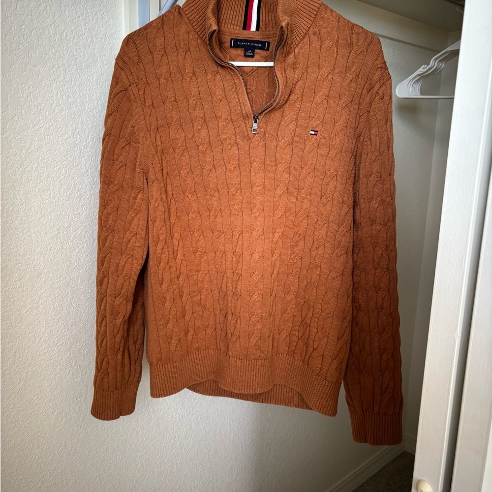 Tommy Hilfiger Men’s Cable-Knit Half-Zip Sweater - Rust